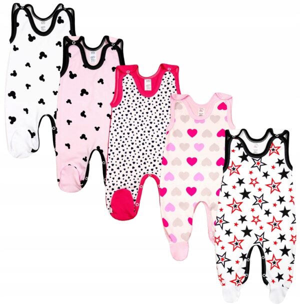 Śpioszki rozpinane 5 PAK dziewczęce